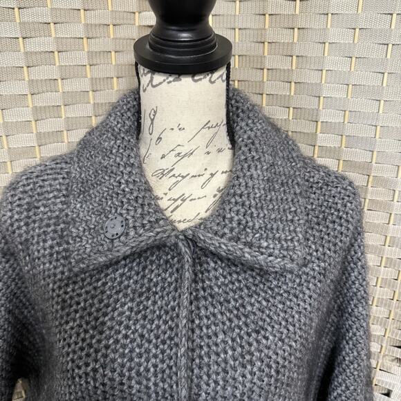 Elsamanda Belted Batwing Cardigan Size S Gray Alpaca Wool Blend Chunky Sweater - Picture 5 of 11